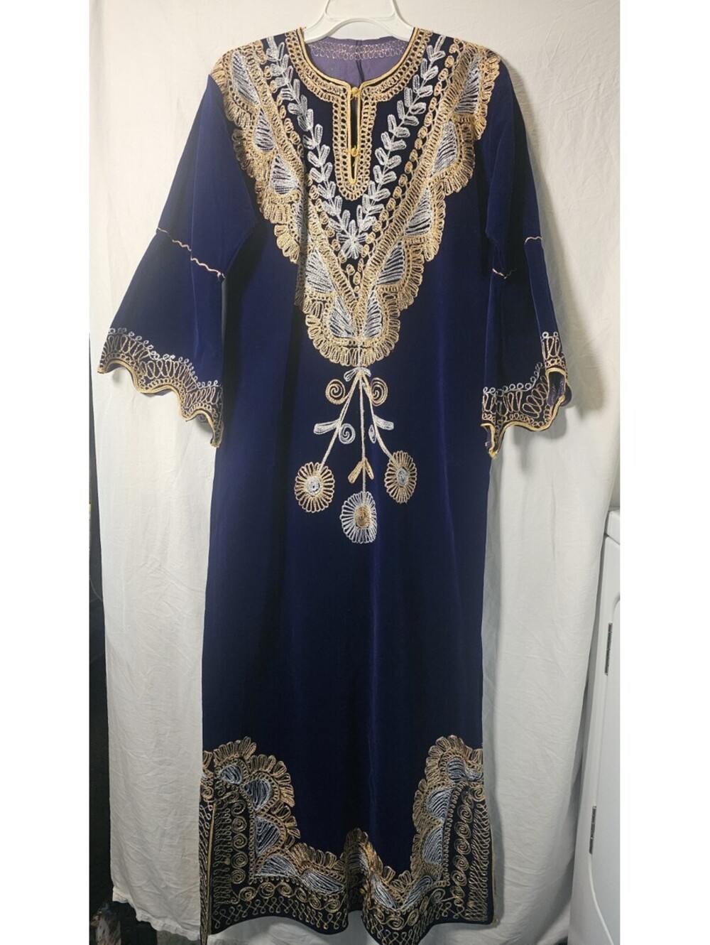 Royal Blue Velvet Kaftan Gold Silver Embroidered Formal Traditional Robe Gown